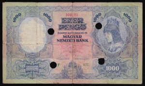 1000 pengő 1927 VG korabeli érvénytelenítés