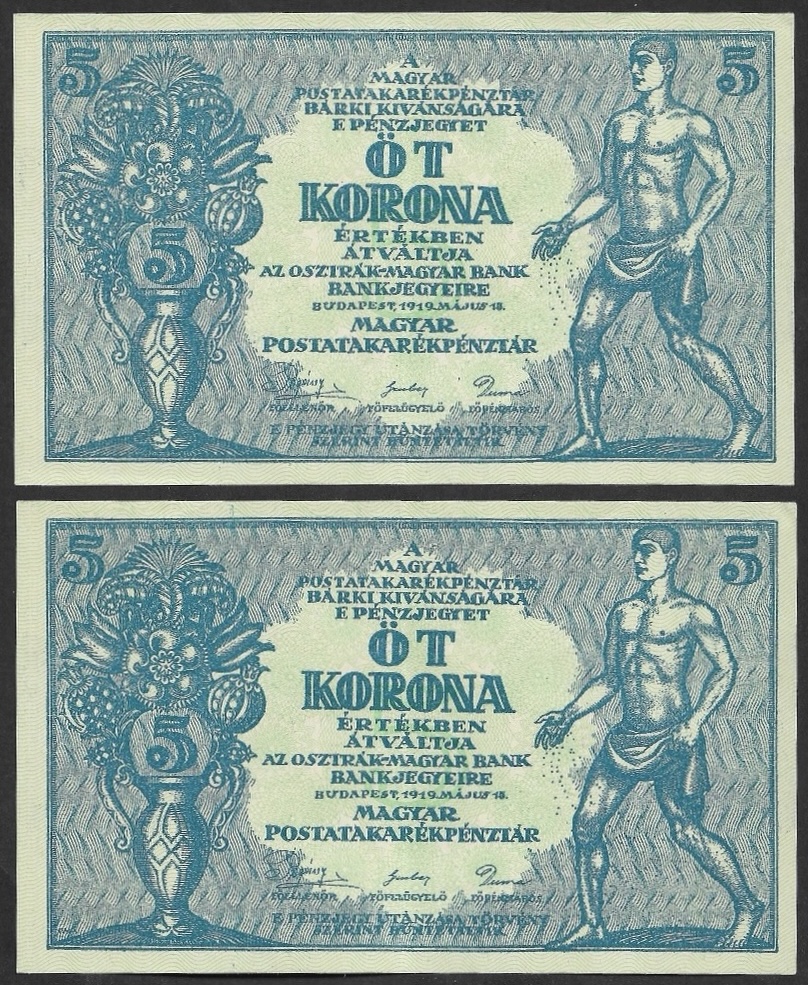 Sorszámkövető 5 korona 1919 OMB EF+