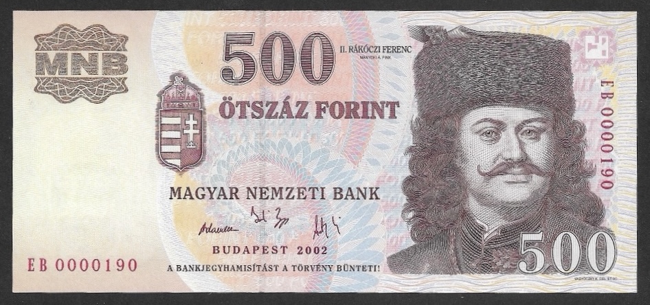 Alacsony sorszámú 500 forint 2002 EB UNC