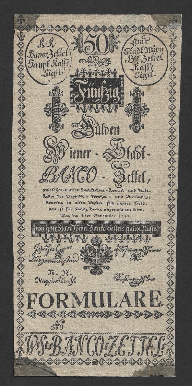 50 gulden 1784 formular VG ragasztónyomokkal
